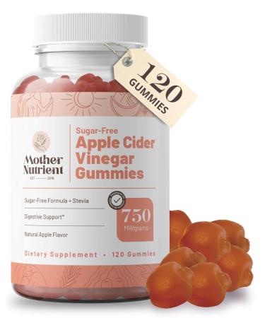 Sugar-Free Apple Cider Vinegar Gummies by Mother Nutrient — Raw, Unfiltered ACV Gummies Sweetened with Stevia — 2-Month Supply (120 Gummy Chewables)