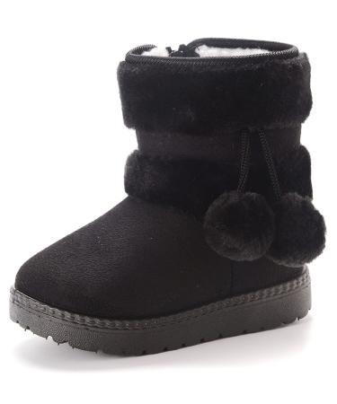 Yeeteepot Baby Girls' Winter Booties Boys Warm Lined Snow Boots Plush Shoes Kids Anti-Slip Ankle Boots Indoor Soft Soled Toddler Shoes Flat Booties 6 UK Child Black