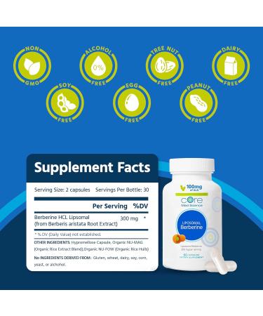Core Med Science Liposomal Berberine 300mg - Support Liver & Heart Health - Non-GMO Gluten-Free Vegetarian Capsules (60 Count - Buy Online on GoSupps.com