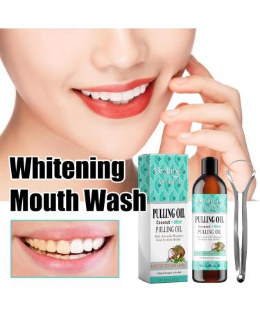 Coconut Mint Mouthwash for Whitening Teeth & Fresh Breath | Gum Care Set + Tongue Scraper | 100 ml - Buy Online on GoSupps.com