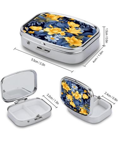Buy Decorative Blue & Yellow Floral Pill Box | 2 Compartment Portable Medicine Organizer for Pocket & Purse - International Shipping Available - Buy Online on GoSupps.com
