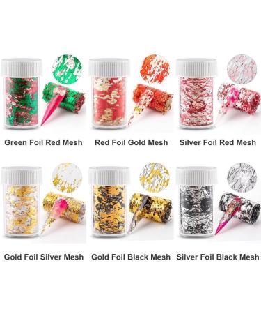 DIY Manicure Confetti Filling Sticker Nail Art Foils Gold Silver Foil Mesh Nail Foils 3D Gold Flakes(Red Foil Gold Mesh) - Buy Online on GoSupps.com