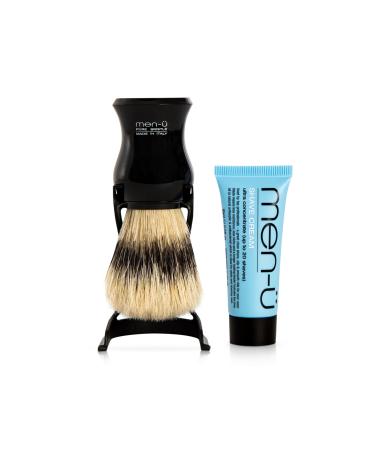 men-u BARBIERE PURE BRISTLE (BLACK) SHAVING BRUSH Traditional shaving brush set from Italy w/pure bristles. A great introductory shaving brush. Includes 15ml SHAVE CREAM tube.