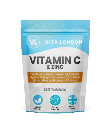 Vitamin C & Zinc 1200mcg | 120 High Strength Vegan Tablets (Not Capsule or Powder) | Made in UK | for Normal Immune System | Supplement for Men & Woman 120 count (Pack of 1)