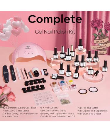 Modelones Gel Nail Kit with 48W Lamp - 12 Colors Pink Polish Set + UV LED Lamp - Starter Kit with Top & Base Coat for DIY Manicure - Buy Online on GoSupps.com