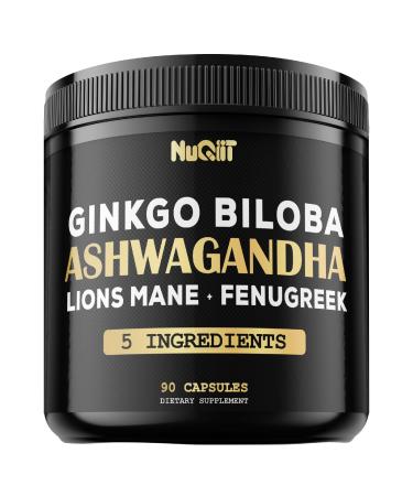 NUQIIT Ashwangdha Capsules 4000mg Fenugreek Seed 2000mg Ginkgo Biloba 2000mg & More - Apple Cider Vinegar Bladderwrack - Support Brain Health Comfortable Mind & Immune System - 90 Vegan Capsules