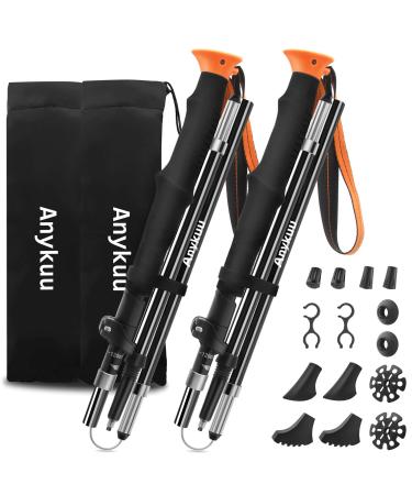 Anykuu Hiking Poles 2 Pack Nordic Walking Poles Hiking Poles Foldable 110-130cm Shockproof Ultralight Camping Backpack Orange