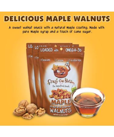 Crazy Go Nuts Maple Walnuts 4.5 oz (3-Pack) | Healthy Vegan Snacks, Superfood with ALA Omega-3, Non-GMO, Gluten-Free | Nutritious Good Fats and Antioxidants - Buy Online on GoSupps.com