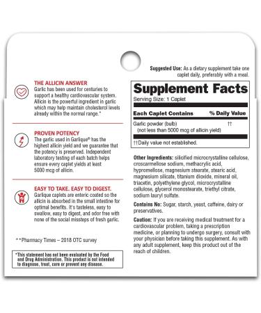 Garlique 60 Caplets - 2 Pack, 120 Tablets - Boost Heart Health and Immunity - Buy Online on GoSupps.com