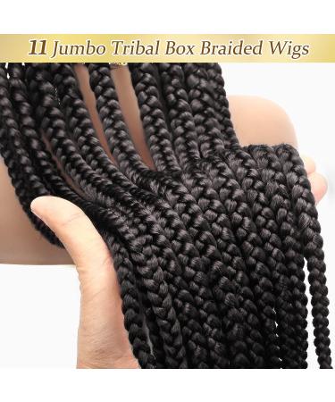 Alebery 36 Full Lace Jumbo Box Braids Wig for Black Women - Lightweight Synthetic Lace Frontal Cornrow Twisted Wig in Black - Buy Online on GoSupps.com