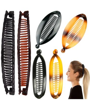 Bananna Clips Hair Banana Hair Clips for Women Long Thick Fine Hair Classic Clincher Comb Black Brown Vintage Claw Clips Fishtail Hair Comb Ponytail Holder Clamp Hair Accessories