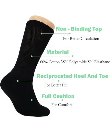 American Made Black Diabetic Crew Socks for Women and Men - Full Cushioned Sole - 3 Pairs (Size 10-13) - Black - Buy Online on GoSupps.com