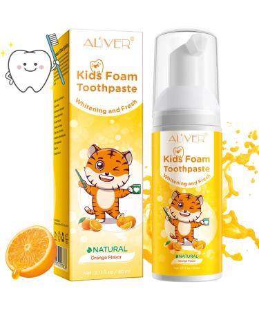 Foam Kids Toothpaste Children's Toothpaste Toddler Toothpaste with Low Fluoride for U Shaped Toothbrush Natural Healthy Mousse Foam Toothpaste and Mouthwash for Kids Age for 3 and Up (Oranger)