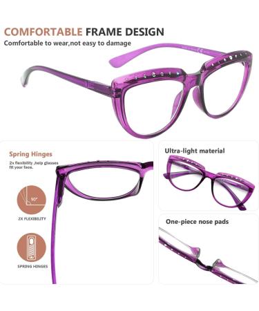 Eyekepper Women's Rhinestone Reading Glasses - Oversize Half Moon Design - Purple 2.5x - Stylish & Comfortable Reading Eyewear - Buy Online on GoSupps.com