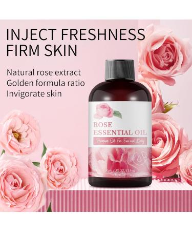 Rose Essential Oil - Pure Organic Rose Oil for Face Diffuser Soap & Candle Making - 4OZ Natural Body & Hair Oil Gifts - Buy Online on GoSupps.com