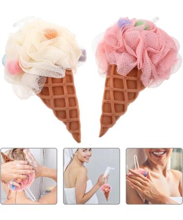 Milisten Infant Bath Sponge 2Pcs Ice Cream Loofah Sponge - Exfoliating Body Scrubber for Men Women Kids - 17x12x12cm - Light Yellow Pink - Buy Online on GoSupps.com