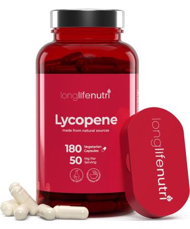 LongLifeNutri Lycopene 50mg 180 Vegetarian Capsules | Supplement Health | Natural Tomato Extract Non-GMO | Pure Powder