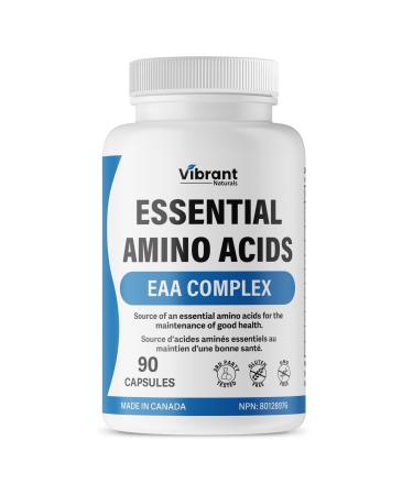 Essential Amino Acids - 1270mg Blend of All 9 Essential Aminos EAA Supplement with Branch Chain Amino Acids (BCAA) with Leucine & Lysine 90 Capsules Tested & Made in Canada
