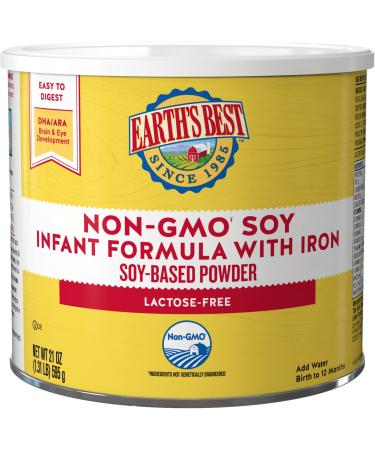 Earth's Best Non-GMO Soy Plant Based Infant Powder Formula with Iron, Omega-3 DHA & 6 ARA, 21 oz.