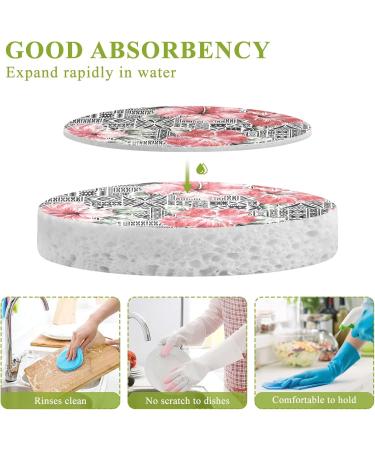 3-Pack Cleaning Kitchen Sponges Oval Hibiscus Vintage Floral Pattern Kitchen Cellulose Dishwashing Wood Pulp Cotton - Buy Online on GoSupps.com