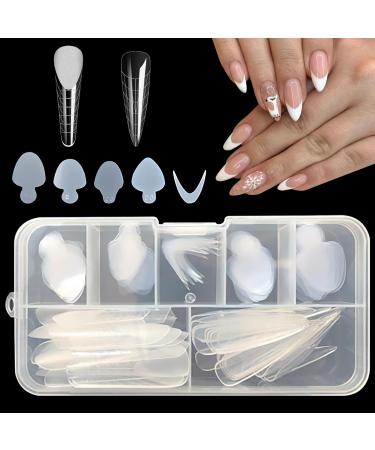 U-Shinein French Dual Nail Shape Set Nail Extension Mold & French Pads Reusable Silicone Nail Stencils French Forms Stickers Nail Tips French Nails Stencil for Nail Art Manicure Nail Design 02