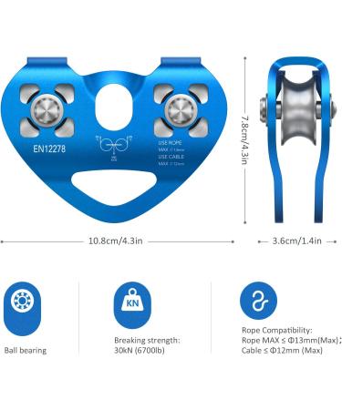 Lixada 30KN Rope Pulley - Tandem Pulley with Ball Bearing for Climbing & Rescue - Blue Rescue Equipment - Buy Online on GoSupps.com
