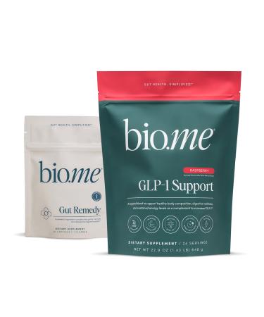 Bio.me GLP-1 & Gut Remedy Bundle - GLP-1 Support for Weight Management & Digestive Health (24 Servings Raspberry) & Gut Cleanse to Reset Digestive System and Rebalance Microbiome (30 ct)