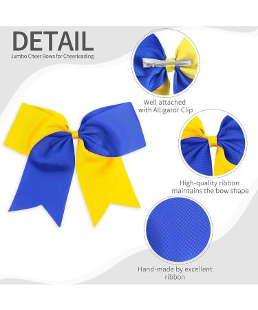 2PCS Oaoleer 8 Jumbo Cheer Bows with Tails, Yellow/Blue - Ideal for Girls Teen Softball Cheerleader Outfits - Buy Online on GoSupps.com