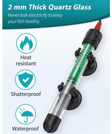 Uniclife 50W Aquarium Heater - Adjustable Submersible Heating Rod with LED Indicator and Thermometer Sticker - Buy Online on GoSupps.com