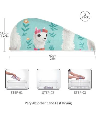 White Llamas Teal Hair Towel 2 Pack - Super Absorbent Quick Dry Hair Turbans for Women & Girls - Buy Online on GoSupps.com