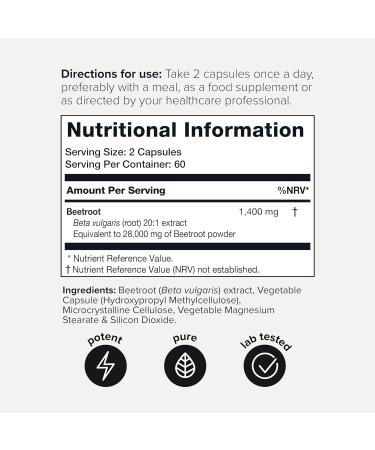 28 000mg 20x Concentrated Extract Beet Root Capsules - Minimum 4% Nitrates - Natural Nitric Oxide Booster - Highly Concentrated and Highly Bioavailable - 120 Veggie Caps - Buy Online on GoSupps.com