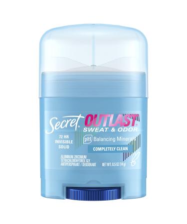 Secret Outlast Antiperspirant Deodorant for Women Sweat & Odor Protection PH Balancing Minerals Invisible Solid Completely Clean Scent Travel Size 0.5 oz Completely Clean 0.5 Ounce (Pack of 1)