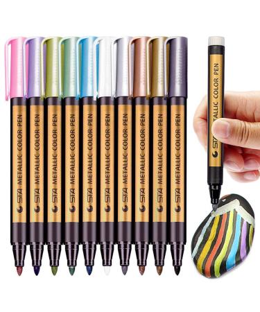 PANDAFLY Metallic Marker Pens  Set of 10 Medium Point Metallic Markers for Black Paper  Rock Painting  Scrapbooking Crafts  Card Making  Ceramics  DIY Photo Album