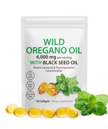 APCKFLEE Oil of Oregano Softgels 6000mg 120 Count Oregano Oil Supplement Capsules High Carvacrol 2 in 1 Oil of Oregano with Black Seed Oil Non-GMO Gluten Free