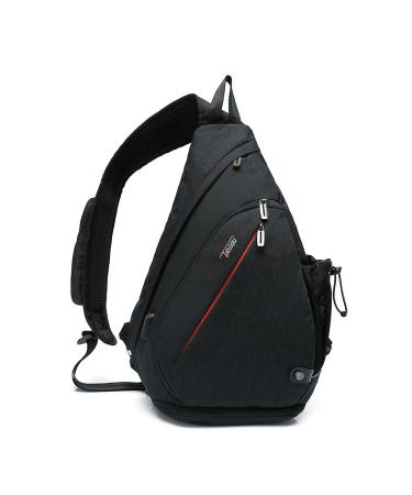 TUDEQU Sling Bag Crossbody Sling Backpack with USB Charging Port, Water Resistant Shoulder Bag Outdoor Travel Hiking Daypack with WET Pocket Men Women Black