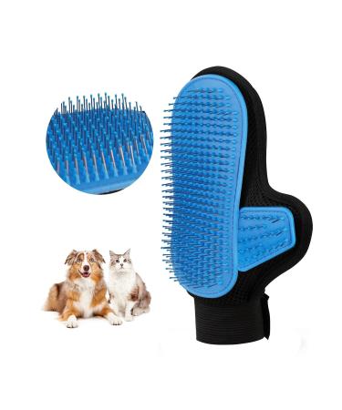 CHODEYE 2024 Unique Design Pet Grooming Glove with Round Tipped Head Pin Brush Dog Brush Cat Brush Massage Mitt Deshedding Glove for Long and Medium Fur Hair Grooming of Dogs&Cats Right-Hand Blue
