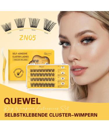 Self-Adhesive Eyelash Clusters - QUEWEL Natural Look No Glue Required 40 Pcs Reusable DIY Extensions for Beginners (ZN05) - Buy Online on GoSupps.com