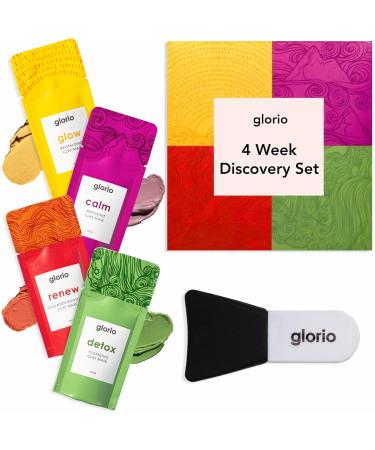 Glorio Discovery Kit: Clay Face Mask Treatments - 4 Week Beauty Gift Set - Facial Skin Care: Boost Radiance Minimize Pores Reduce Wrinkles Dry Irritated Skin - Indian Healing Clay Beauty Skincare Discovery Kit (4 Treatments)