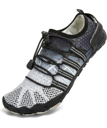 Unisex Barefoot Water Sport Shoes - Quick-Dry Aqua Socks for Beach, Surf, Yoga - 8.5 Women/7.5 Men - Grey/Black - Buy Online on GoSupps.com