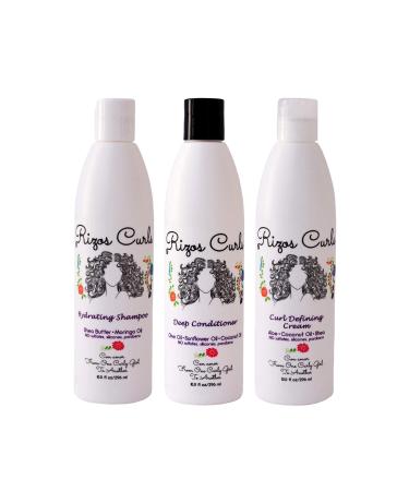 Rizos Curls Hydrating Shampoo  Deep Conditioner & Curl Defining Cream for Curly Hair Products - Intense Treatment & Nourishment for Wavy and Curly Hair (Hair Care Set)