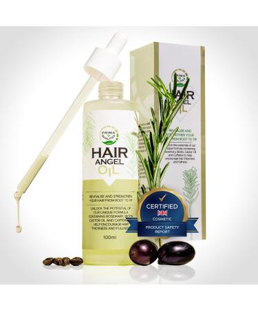 Prima Qualitas Hair Growth Oil with Rosemary Oil Caffeine Biotin Castor Oil Jojoba Oil Grape Seed Oil -Thicken Hair Treat Dry Damaged Hair and Split Ends Target Hair Loss Natural 100 ml