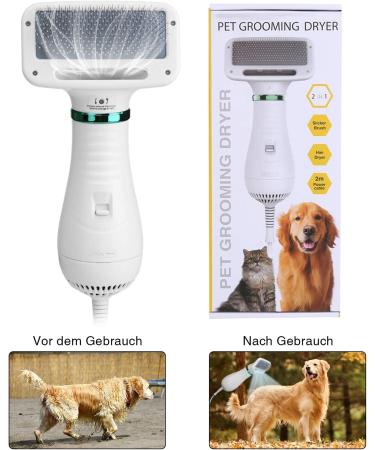 Ownpets 2-in-1 Pet Hair Dryer Brush for Dogs & Cats - Adjustable Temperature Dog Dryer 300W - Efficient Fur Comb & Hair Removal - Buy Online on GoSupps.com