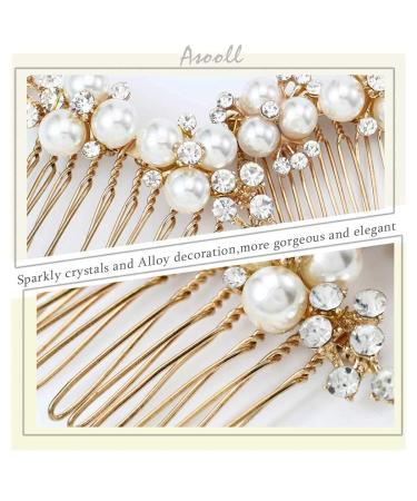 Asooll Gold Wedding Pearl Hair Comb Set - Bride Crystal Headpiece for Women and Girls - Buy Online on GoSupps.com