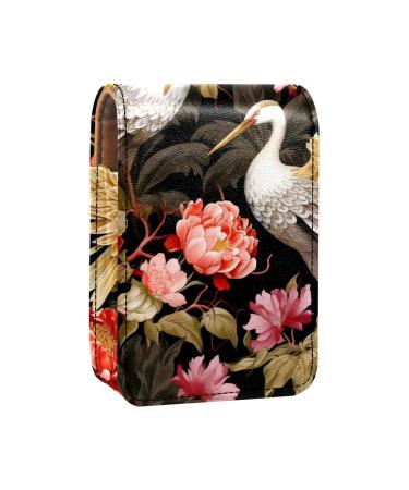 Lipstick Case Leather Lip Gloss Lipstick Organizer with Mirror Mini Lipstick Holder Bag Abstract Fish and Flower Pattern X894q8grri