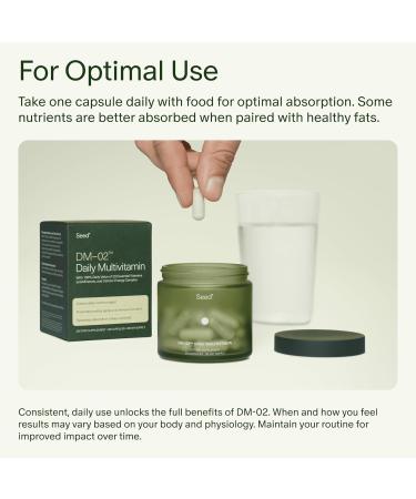 Seed DM-02 Daily Multivitamin - 100% DV Essential Vitamins and Minerals for Women & Men - Helps Fill Daily Nutrient Gaps - Immune Bone Hair Skin & Nails Health - Vegan - 30 Capsules (30-Day Supply) - Buy Online on GoSupps.com