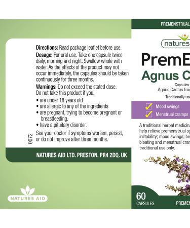 Natures Aid PremEeze Agnus Castus 60 Vegan Capsules - Relief of PMS Symptoms - Buy Online on GoSupps.com