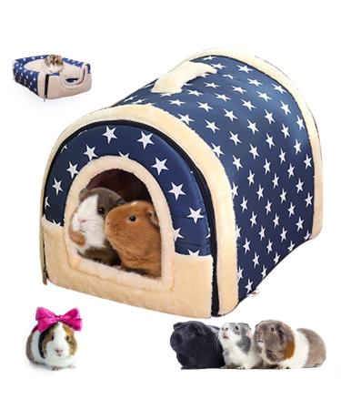 TUAKIMCE Guinea Pig Bed House Blue Star Hamster bed Cave Cozy Hamster Rabbit Bed House with Removable Pad Large Hideout for Guinea Pig Small Hedgehog Chinchilla Ferret