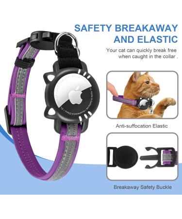 Agoumlux Airtag Cat Collar - Reflective Adjustable Neck Band with Bell Breakaway Safety Buckle Violet XS (17.5-23 cm) - Buy Online on GoSupps.com