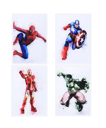 4 pieces superheroes watercolor art poster children's room pictures set canvas printing wall art wall decorations children's room decoration anime murals painting boys gifts 22 x 31 cm (no frame)