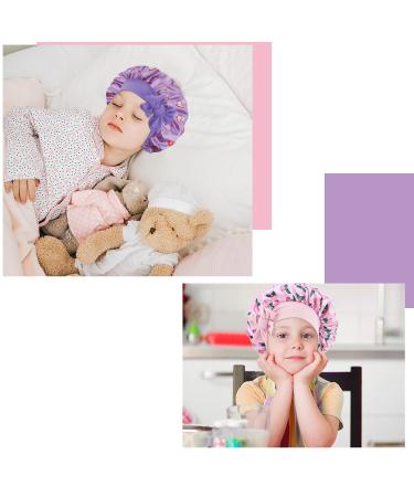 Arqumi Kids Satin Sleeping Bonnet 2-Pack - Pink+Purple Patterned Hair Bonnets for Children - Buy Online on GoSupps.com